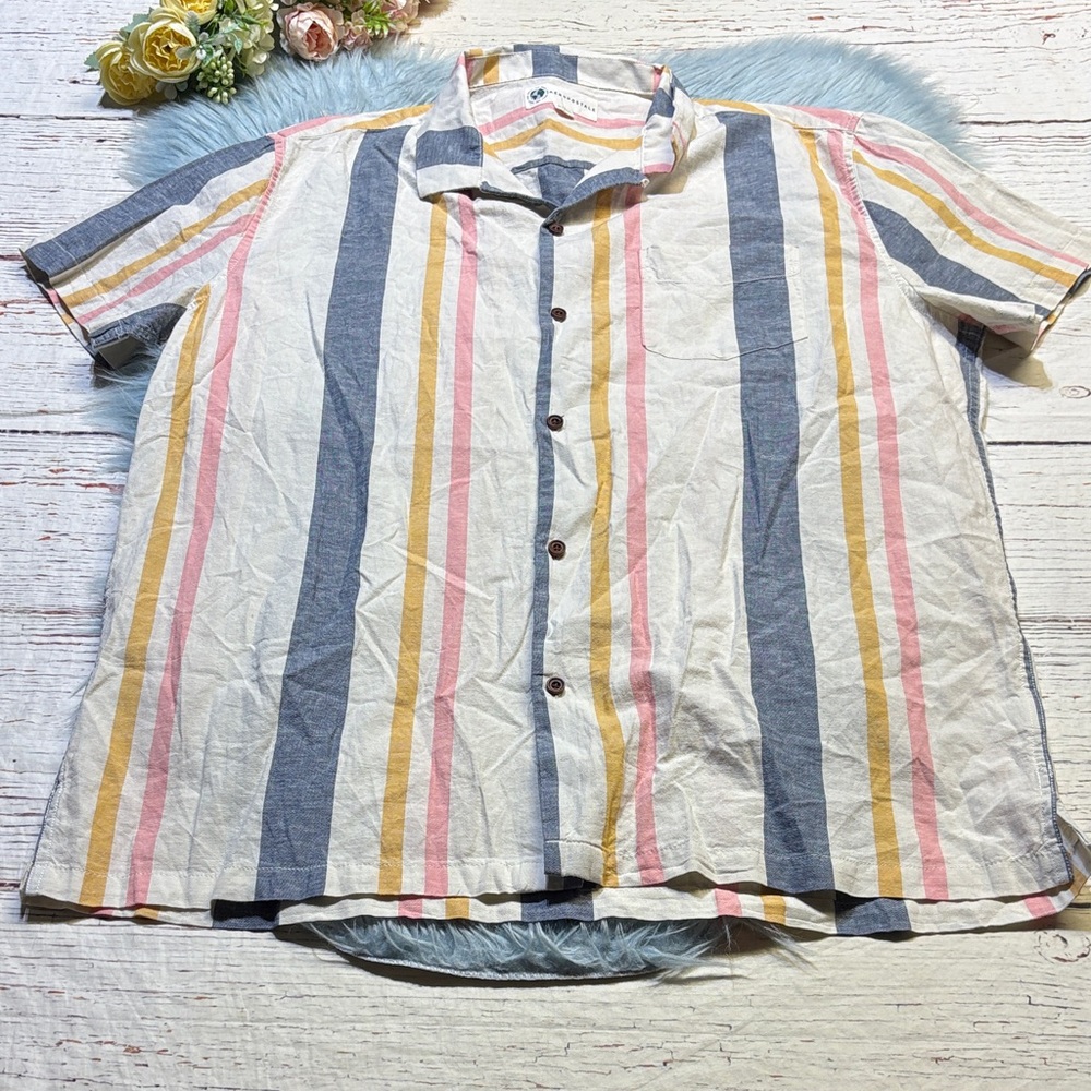 Aeropostale Hemp Blend Striped Short Sleeve Button Down Shirt sz XL